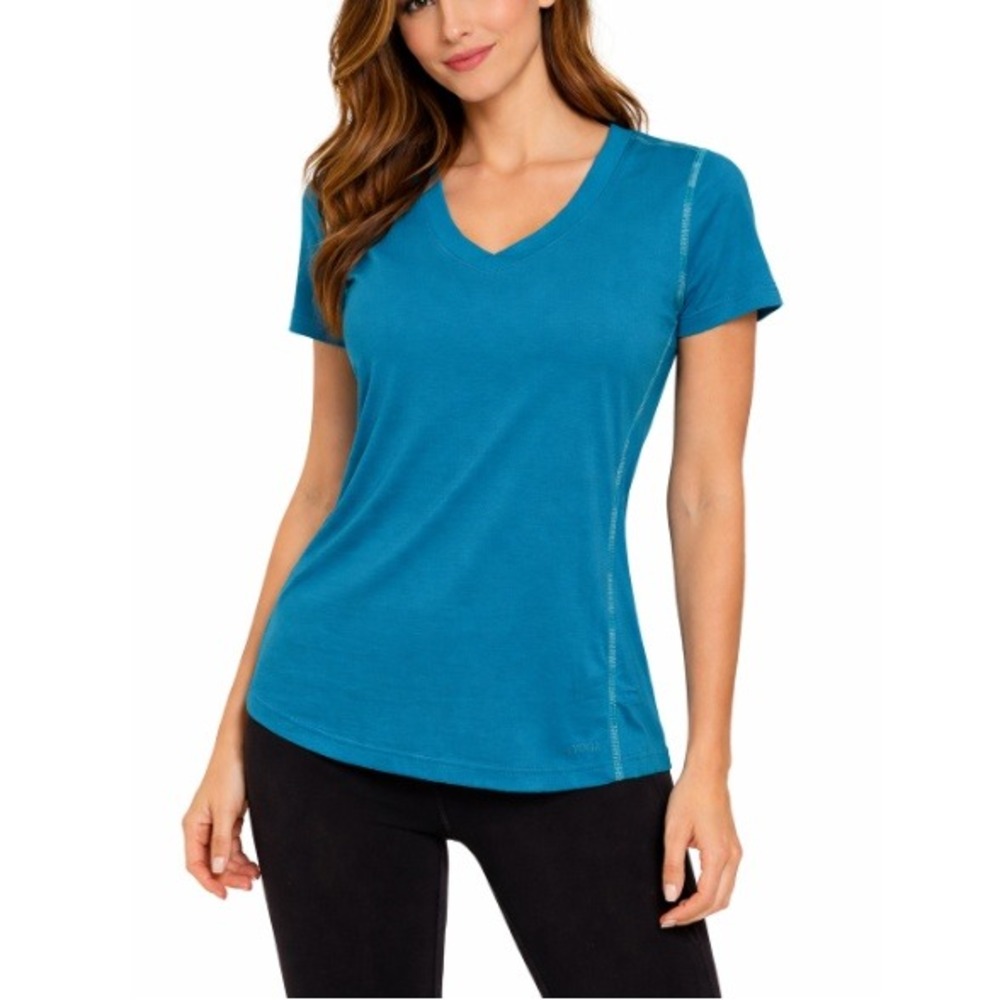 Marmot Women's Teal Blue Race Kate V Neck Short Sleeve Athletic‎ T-Shirt Size S